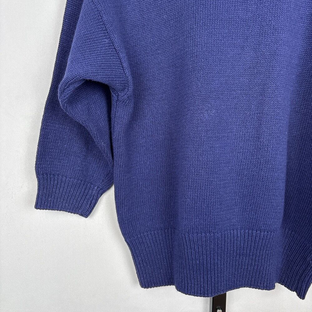 Vintage Mirrors of Krizia Sweater M Indigo Pullover Pearl Flower Shoulder Button - Picture 9 of 12